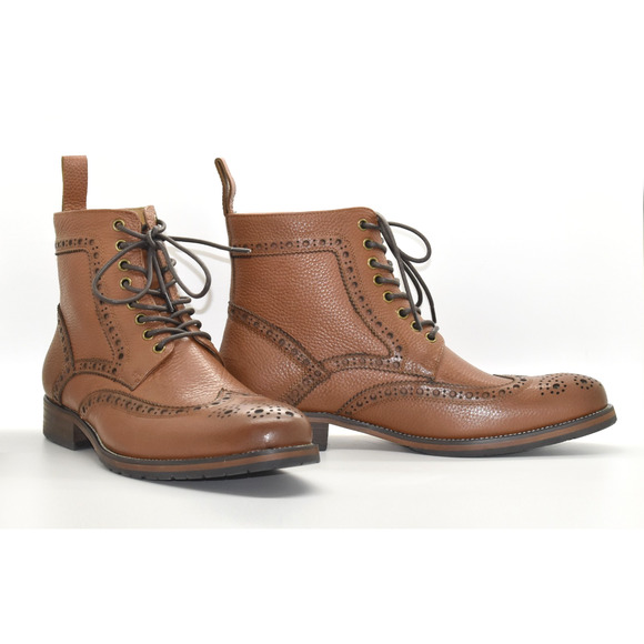 B4 NEW MARC NOLAN Belmont Tan Leather Wingtip Brogue Lace Up Boot Shoes Size 9